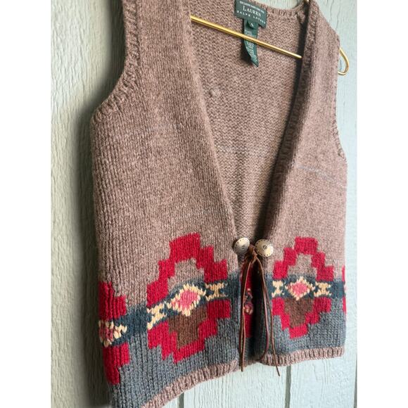 Vintage Ralph Lauren Hand Knit Southwest Aztec Wool Alpaca Vest - Picture 2 of 6